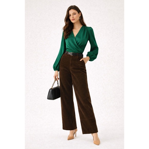 Pants - Commense Corduroy Wide Leg Pocket Pants Dark‎ Brown size S